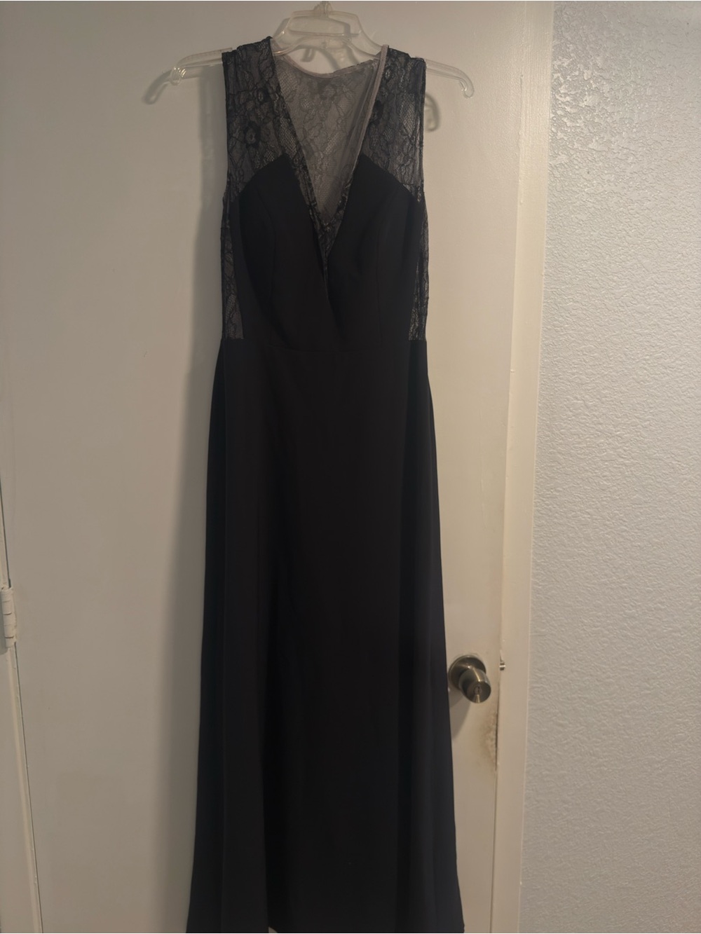 Aidan Mattox Black Lace-Inset V-Neck Maxi Dress